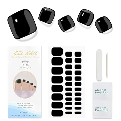 JMEOWIO Unghie Piedi Gel Adesive UV Nero Smalto Adesivo Unghie Piedi Gel Nail Stickers Decorazioni Unghie Nail Art Disegni