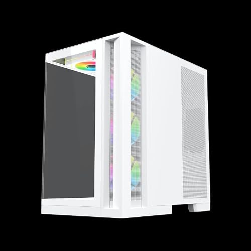 XIGMATEK Aqua 7 White E-ATX Mid Tower Case Tempered Glass, 8× 120mm ARGB Fans & PWM Remote Control Box, Vertical GPU Bracket Included (White)