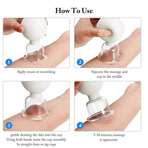 Image of BBTO 4 Pieces Glass Cupping Set Glass Silicone Cupping Cups Massage Vacuum Suction Cupping Cups for Body Face Leg Arm Back Shoulder Muscle and Joint Pain (White)