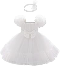 Lito Angels Vestito da Cerimonia Principessa in Tulle per Bimba con Fiocco e Cerchietto, Abito Elegante per Matrimonio Compleanno Festa Foto, 9 Mesi - 3 Anni