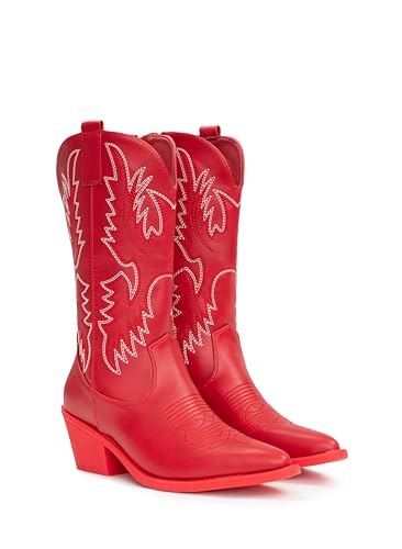 IUV Cowboy Boots For Women Western Cowgirl Boots Pull On Pointy Toe Mid Calf4