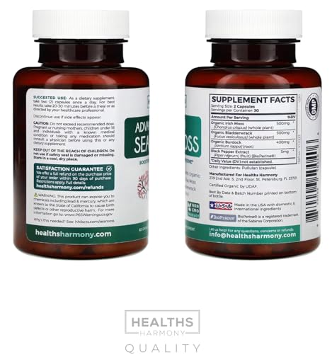 Healths Harmony Organic Sea Moss Capsules with Bladderwrack & Burdock (60 ct) — view 8