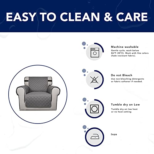 Image of PureFit Reversible Quilted Sofa Cover, Spill, and Water Resistant Slipcover Furniture Protector, Washable Couch Cover with Non-Slip Foam and Adjustable Strap for Kids, Pets (Sofa, Gray /Light Gray)