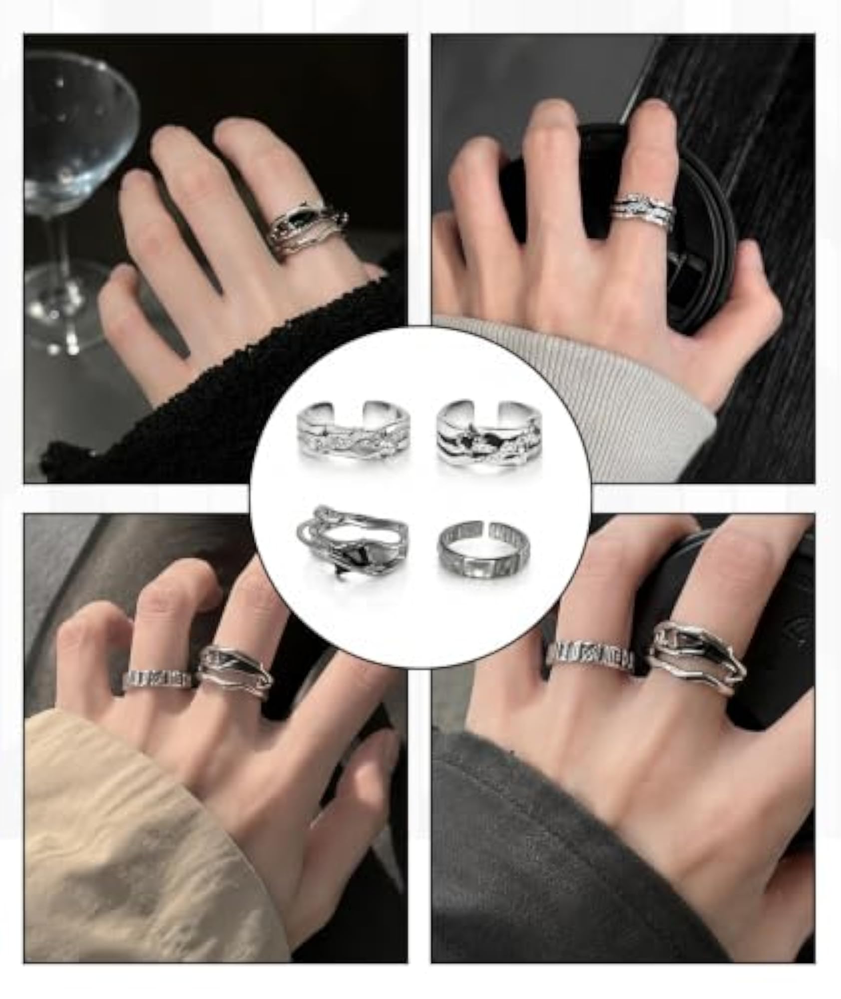 4 Pcs Gothic Rings Set, Dark Aesthetic Jewellery