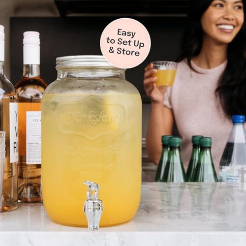 Image of Bellemax 5 LTR Glass Beverage Dispenser with Tap, Drink Dispensers for Beer, Water, Cocktails, Detox Drinks & More Perfect for Parties,Bars,Restaurants,Weddings Decoration,Daily Uses(BX-03)
