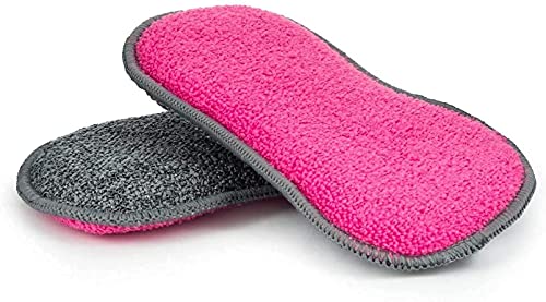 Image of Homeshopa Microfiber Dual Action Scrubbing Sponge, Kitchen Scouring Pads, Reusable Dish Washing Up Non Scratch Sponge, Antibacterial Cleaning Pads, Effortless Cleaning of Dishes, Pots, Pans-Pack of 2