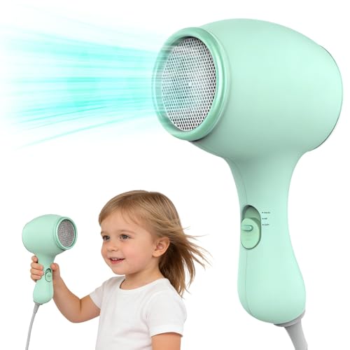SGZIOO Kids Hair Dryer 3 Temperature Levels Mini Hair Dryer Quiet Small Hairdryer Lightweight Hairdryer Portable Hair Dryers Birthday for Girl Boy Baby (Green)