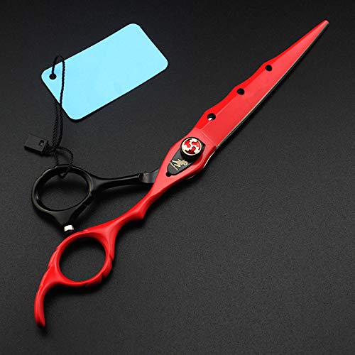 Tijeras de peluquería Profesionales de Acero Rojo de 7 Pulgadas para Cortar el Cabello. Juego de Tijeras de entresacar para barbería.