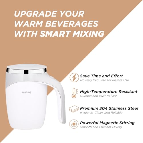 Image of Automatic Self Stirring Coffee Mug - Intelligent Magnetic Mixing & Spinning Cup with Built-in Magnet Mixer Spinner and Stirrer - Rechargeable Electric Stainless Steel Stir Blender Mug with Lid