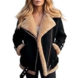 Generisch Lederjacke Damen, Winterjacke Damen Gefüttert Lederjacke Innenfutter Fellkragen Wildlederjacke Winddicht Revers Wintermantel Innen Fell Fleece Motorrad Vintage Teddyjacke