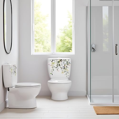 Grüne Pflanze Blätter Blumen Toilettensitz Deckel Aufkleber Selbstklebend Badezimmer Wandaufkleber Grünes Blatt Floral DIY Abnehmbare wasserdichte Toilettenaufkleber für Badezimmer Spülkasten Dekor