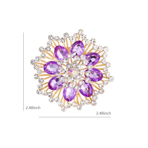Image of Large Crystal Flower Brooch Pin for Women Red purple pink green Rhinestone Flower Lapel Pin Wedding Party Birthday Dance Banquet Dress Suit Ceremony Clothes Hat Bag Accessories Jewelry