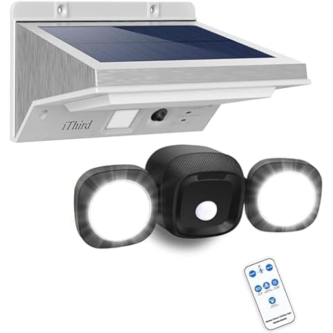 iThird Solar Lights Outdoor Motion Sensor Warm White 1Pack + Battery Operated Motion Sensor Light Outtdoor with Remote 1Pack Cover