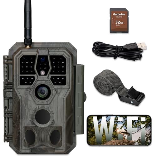 GardePro E8 Wildkamera WLAN mit 32 GB SD-Karte, 64MP H.264 1296P Video, 27m Infrarot Nachtsicht...