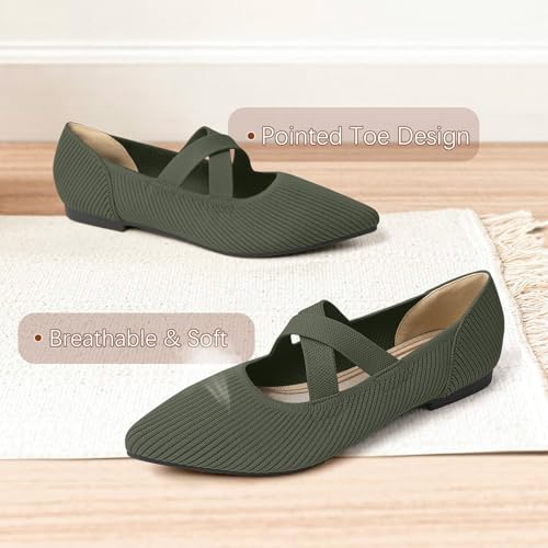 Image of TINGRISE Womens Mary Jane Flats Knit Ballet Flats for Women Pointed Toe Dressy Comfortable Slip-On Flats Shoes for Work Casual