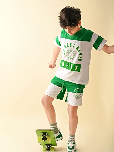 Image of LILPICKS Boys GraphicsText Printed T-shirt with Drawstring Shorts Set (White Green)