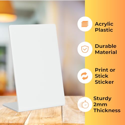 Image of 4x6 inch white acrylic QR standee | L-shaped plastic display stand for reviews or any QR codes | solid desk stand for shop, salon, cafe, clinic counter (1)