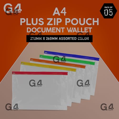 5-A4-Plus-Zip-Pouch-Document-Wallet-370mm-x-260mm-Assorted-Color-Stylish-File-Storage-Zip-Bag-Waterproof-Ziplock-Document-Holder