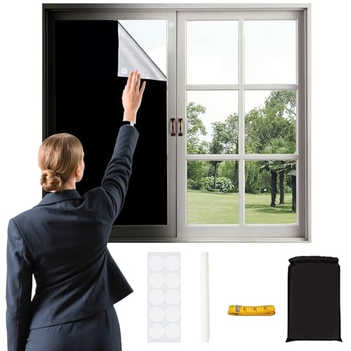 Sneulletoys Persianas opacas temporales portátiles que se pegan, persianas opacas de velcro sin taladrar, película opaca de 300 x 145 cm para ventana cortada de cualquier tamaño, cortinas opacas para