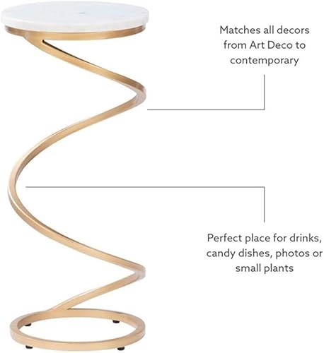 Miniatura 5 de MAKLAINE Mesa de bebida decorativa de mármol blanco y metal en acabado dorado