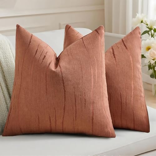 Best Place to Buy Throw Pillows for Couch: Top Picks for Cozy Decor 4 HAUSSY Rust Throw Pillow Covers 18x18 Inch Set of 2, Boho Embossed Striped Textured Decorative Pillowcases Soft Chenille Cushion Cases, Modern Home Decor for Couch Bed Living Room