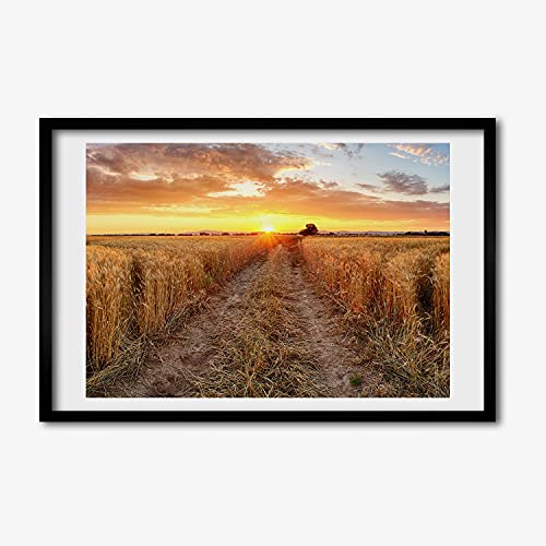 Tableau cadre en bois Tulup champ de blé 60x40 cm pour salon lumineux