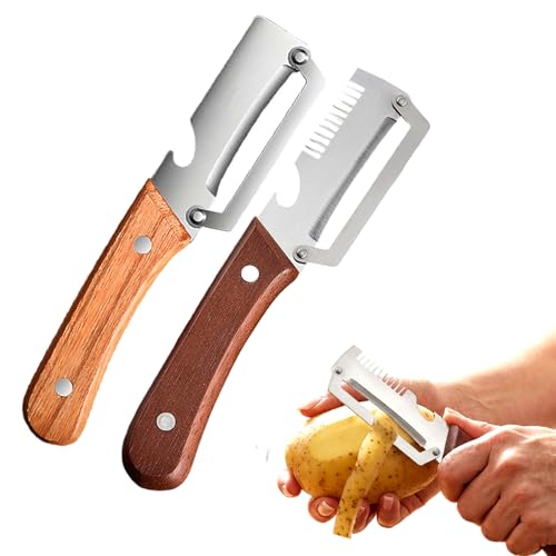 Multi-Functional Vegetable Peeler for Kitchen, Ultra-Sharp Stainless Steel Blade with Wooden Handle...