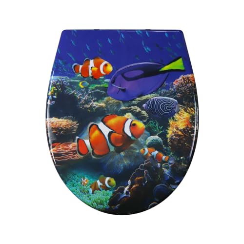 Fanmitrk Duroplast Toilet Seat Soft Close -Quick Release Toilet Lid with Top Fixing,Various Patterns to Choose from (UF819-35)