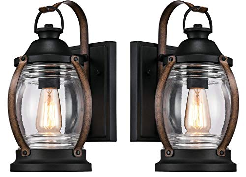 Westinghouse Lighting Canyon One-Light Outdoor Wall Fixture, Textured Black and Barnwood Finish with Clear Glass (Canyon Wall Lantern 2 Pack)