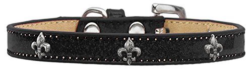 Mirage Pet Products 633-15 BK12 Fleur De Lis Widget Dog Collar, Size 12, Black/Silver
