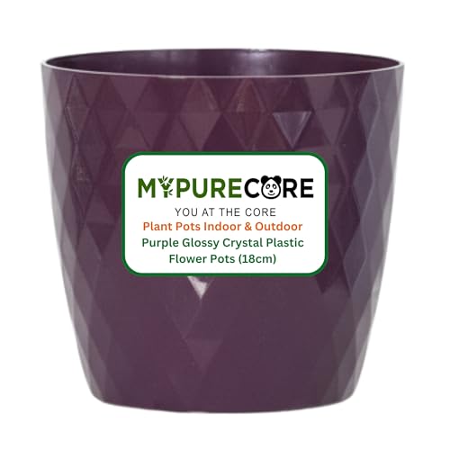 MYPURECORE Plant Pots Indoor 18cm – Stylish Decorative Plastic Flower Pot with Glossy Crystal Surface – Durable Indoor & Outdoor Planter for House Plants, Herbs (Purple, 18 cm)