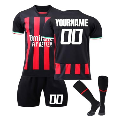 Camiseta Fútbol Milan Personalizadas Nombre y Número para Hombres y Niño, equipación Fútbol DIY con Conjunto Top Pantalón Corto y Calcetines Regalo de Fútbol