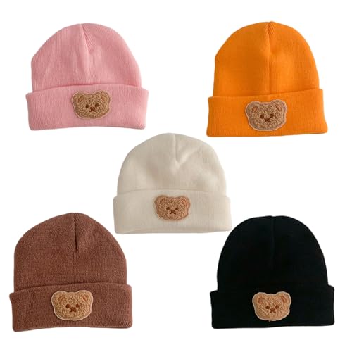 Korean Cartoon Bear Baby Hat Soft Knitted Bonnet Caps for Kids Warm Headgear Solid Color for Autumn and Winter Warmth3