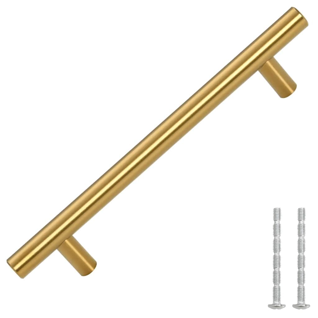 Möbelgriffe 10 Stk. Golden, Edelstahl Möbelgriff 128 mm Lochabstand, Schrankgriff für Front Tür Schublade Schrank Küche Bad Wohnzimmer Flur Garderobe Kommode, 192 x 32 mm