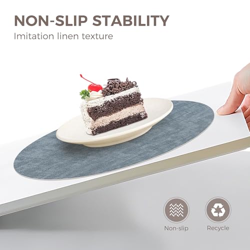 Image of 13 inch Round Placemats Set of 4, NCUE Dual-Sided Faux Leather Heat Resistant Table Mats, Waterproof Oilproof Washable Protective Table Placemats with Coaster, Wipeable Vinyl for Indoor & Outdoor Use