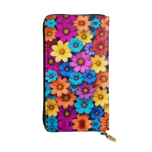 Women's Long Cash Wallet, PU Leather Elegant Clutch Change Purses with Zipper, Travel, Gifts (colorful flowers Print) - Main Image
