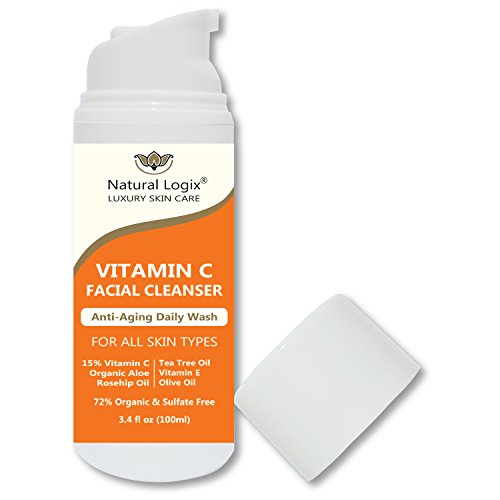 Natural Logix 15% Vitamin C Natural Facial Cleanser, Gentle For All Skin Types - Non-Drying; Alcohol & Sulfate Free. Contains Vitamin E, Rosehip, Tea Tree, MSM & Aloe, VEGAN, For Men & Women - 3.4 OZ