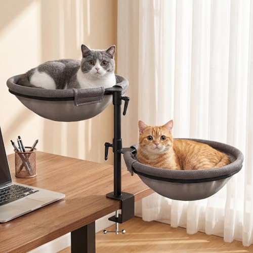 CATISM 2 Lettino per Gatti da scrivania - Rotazione a 360° & Regolabile in Altezza Morbido Perfetto per Ufficio e Lavoro Amaca per Gatti da Interni con 4 tappetini per Animali Domestici Fino a 40 LBS