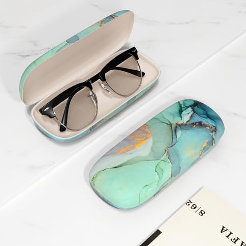 Image of Eyeglasses Case, Portable Hard Shell Protective Case For Glasses, Eyeglass Holder Box for Women and Men with Cleaning Cloth, Green Marble