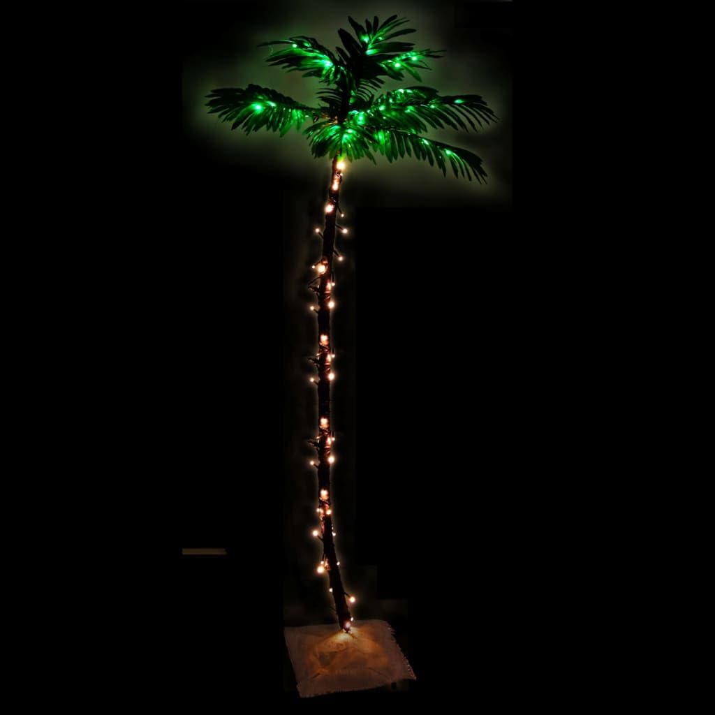 vidaXL Palmera Artificial con 96 Leds Decoración Adorno Iluminación Planta Plástica Luces Fiesta Festival Exterior Blanco Cálido 180 cm