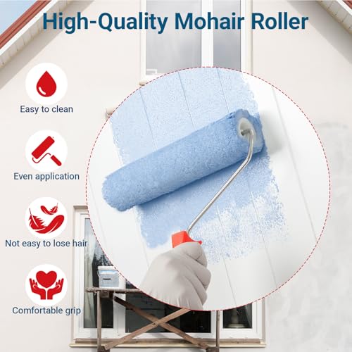 RAWILL Mohair Paint Roller 6 Inch,6 Pack Small Paint Roller Kit with Frame,Lint-Free & Shed-Resistant,Ideal for Painting, Door,Wood,Cabinets,Corners and Walls