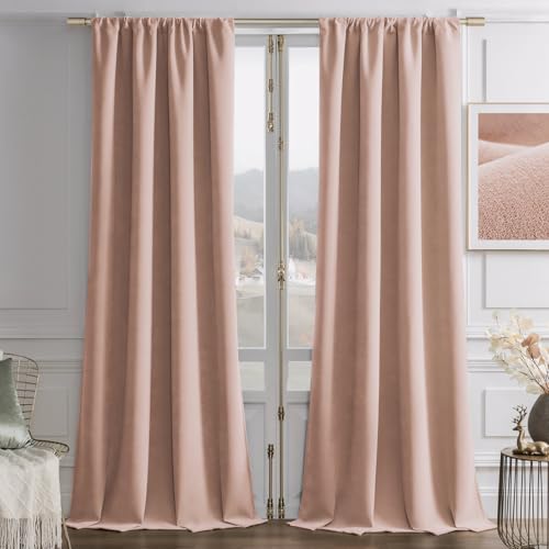 Image of Joydeco Candy Pink Velvet Curtains 90 Inch Curtains 2 Panels Set, Thermal Insulated Room Darkening Curtains for Bedroom Living Room, Soft Luxury Curtains Rod Pocket, 52W x 90L