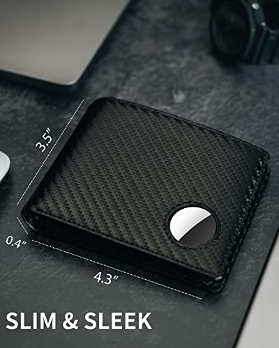 Image of Serovi AirTag Wallet for Men Genuine Leather Bifold Wallet with AirTag Holder RFID Blocking Wallet With 2 ID Window and 12 Cards Holders Gift Box (Airtag Not included)