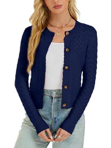 Image of Women's Long Sleeve Cropped Knitted Sweater Cardigan Button Down Open Front Knitted Shrug Sweaters
