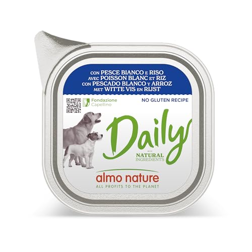 almo nature Daily, Alimento Umido per Cani Adulti con Pesce Bianco e Riso - Confezione da 3.2 kg (32 x 100 g)