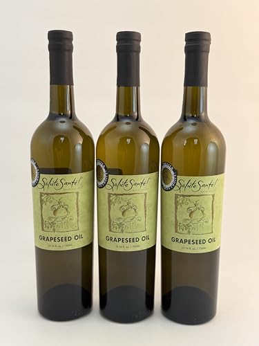 Image of Salute Sante! Cold Pressed Grapeseed Oil - 750ml, 3 Pack - Healthy Non-GMO Cooking Oil for High Heat, Frying, Baking, Dressings & Marinades - Vegan, Kosher, Heart-Healthy, Gourmet Culinary Essential