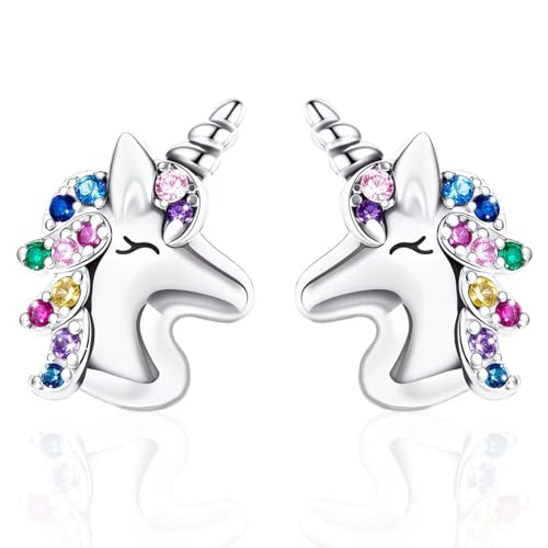 Unicorn Earrings for Girls, CZ Stud Unicorn Earrings Ideals Unicorn Gifts for 8 9 10 12 Years Old Girls Trendy Stainless Steel Earrings