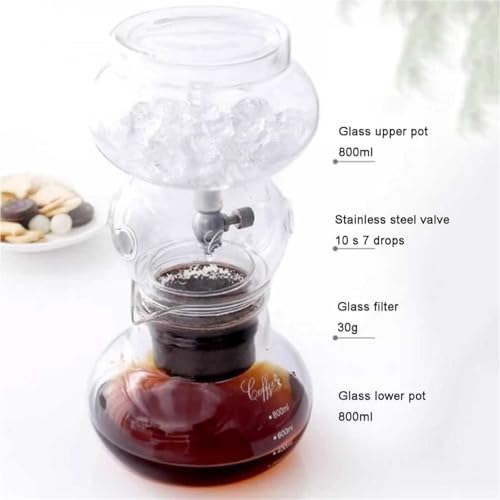 Cafetera Cold Brew, olla de vidrio de borosilicato de 800 ml, gotero de acero inoxidable, filtro reutilizable para elaboración de cerveza en casa y oficina