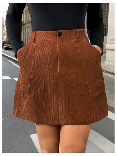 MakeMeChic Women's Plus Size Corduroy A Line Skirt Zip Fly Button Vintage Mini Skirts2