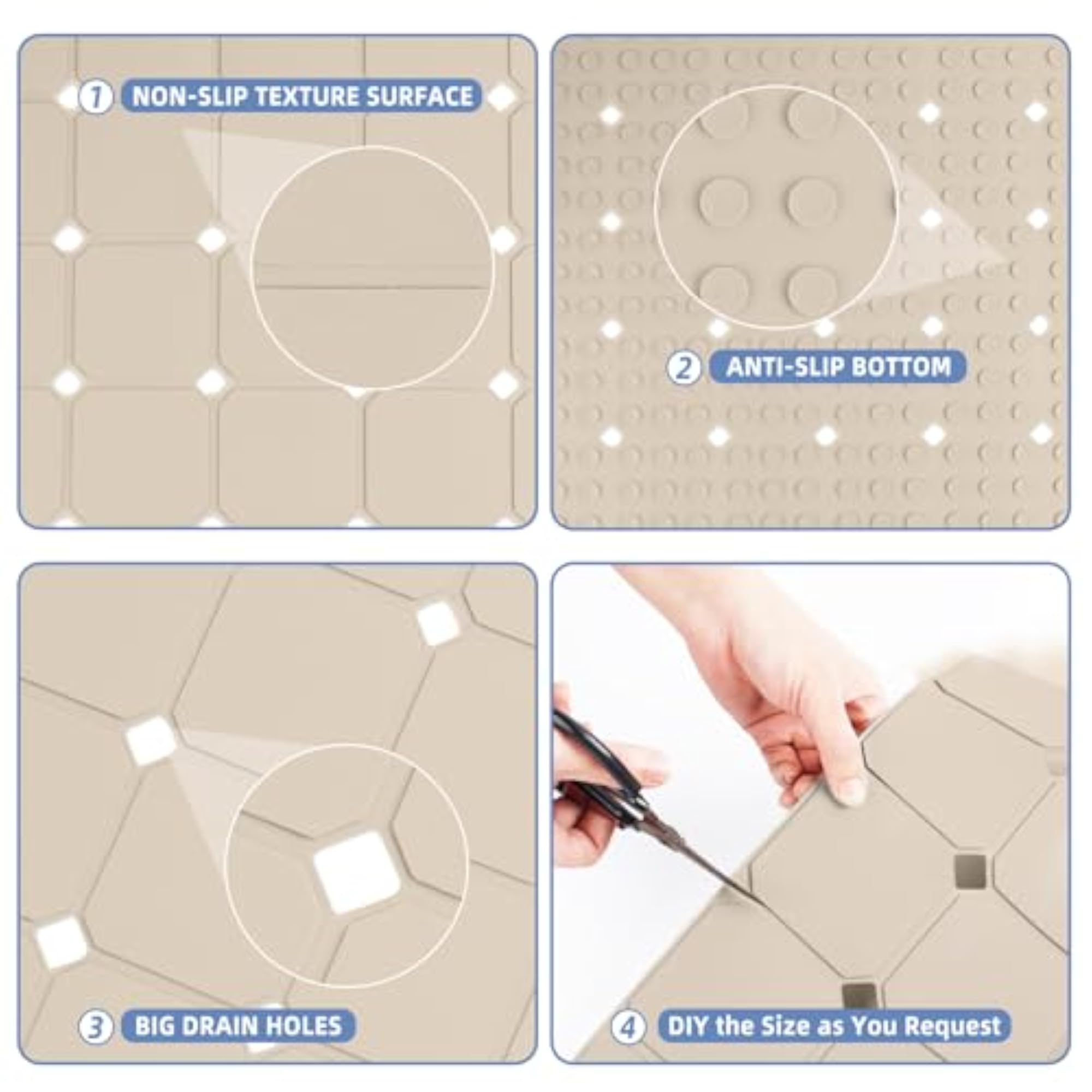 Non-Slip Silicone Shower Mat, Soft and Foldable